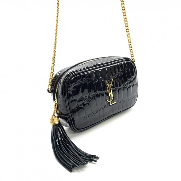 Saint Laurent LOU Mini Bag Fringe Enamel Shoulder Bag Black - Picture 2 of 10